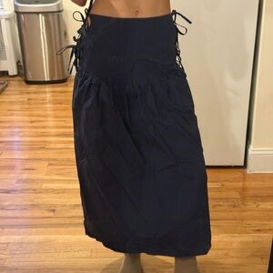 Allina Liu Navy Midi Skirt with Side Tie Design